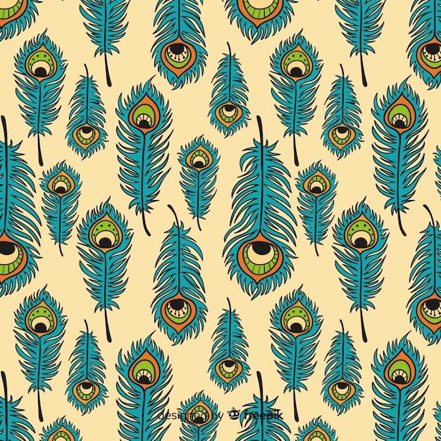 Download Lovely hand drawn peacock feather pattern | Free Vector