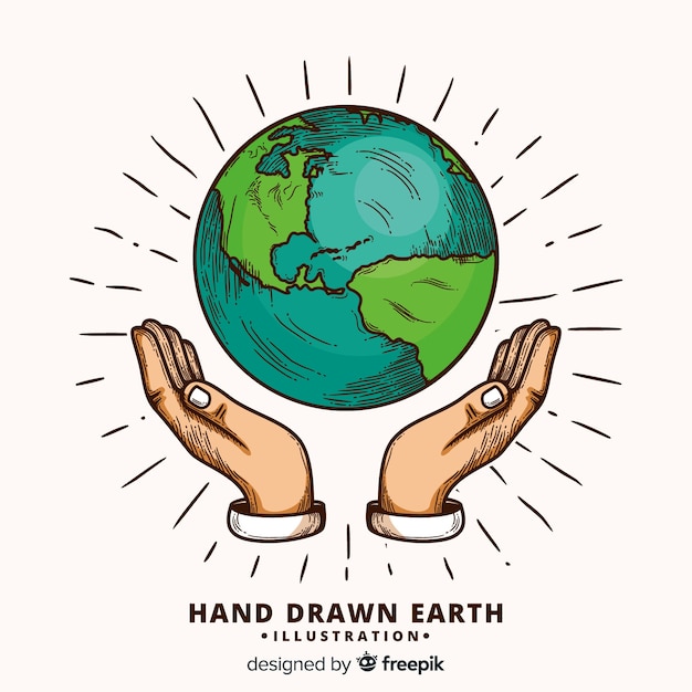 Lovely Hand Drawn Planet Earth Composition Free Vector