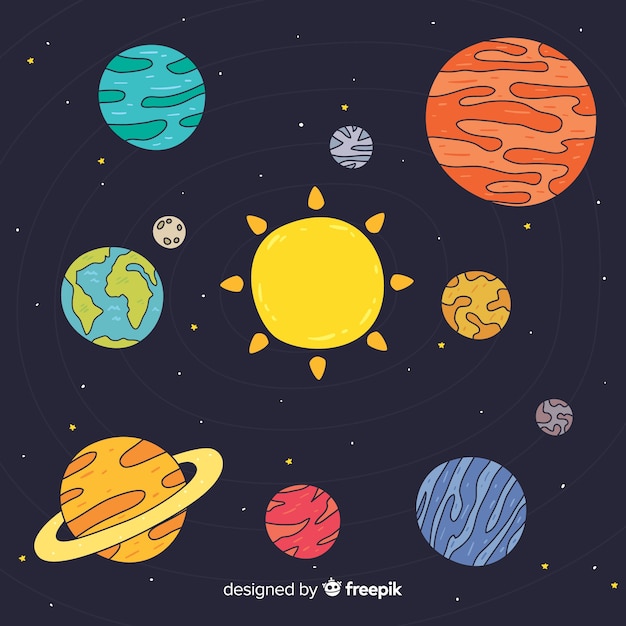 Lovely Hand Drawn Solar System Composition Vector 