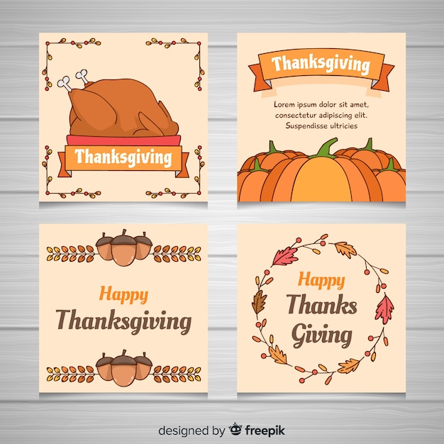 Free Vector | Lovely hand drawn thanksgiving card collection