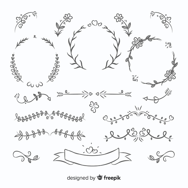 Lovely hand drawn wedding ornament collection Free Vector