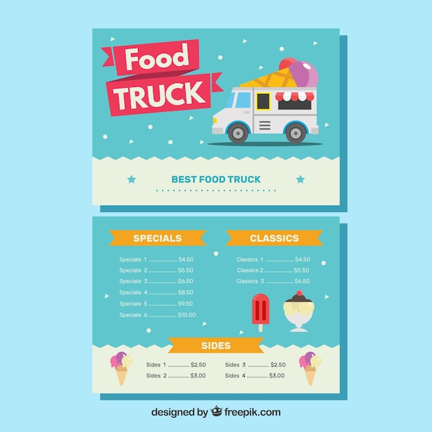 Lovely ice cream truck menu template Vector Free Download