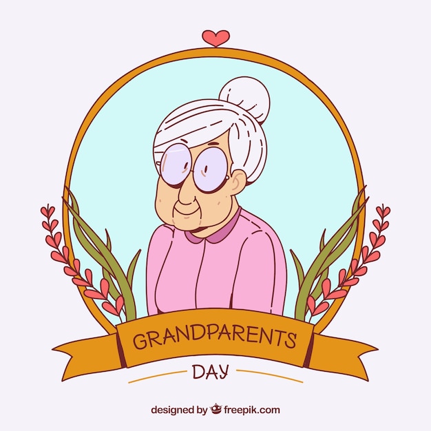 手描きのおばあちゃんの素敵なイラスト プレミアムベクター