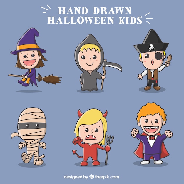 Lovely kids with spooky costumes Vector | Free Download