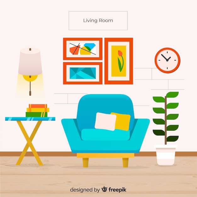 Free Vector | Lovely living room with flat design