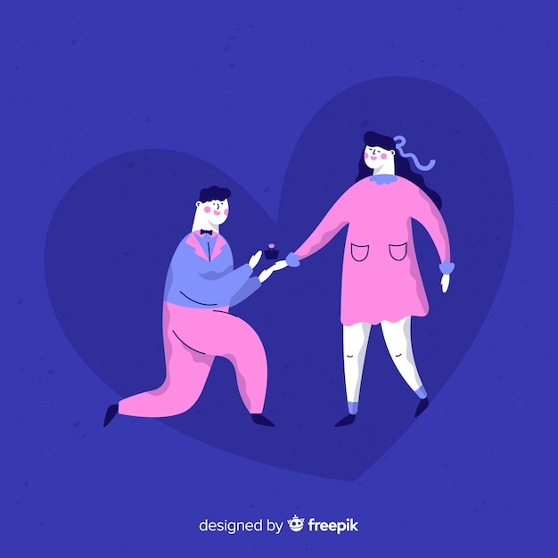 Lovely marriage proposal composition with flat design Free Vector