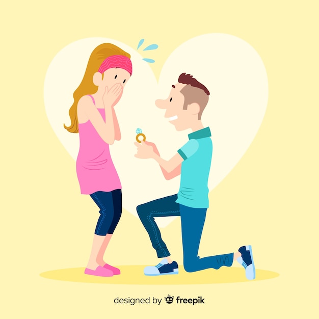 Lovely Marriage Proposal With Cartoon Style 