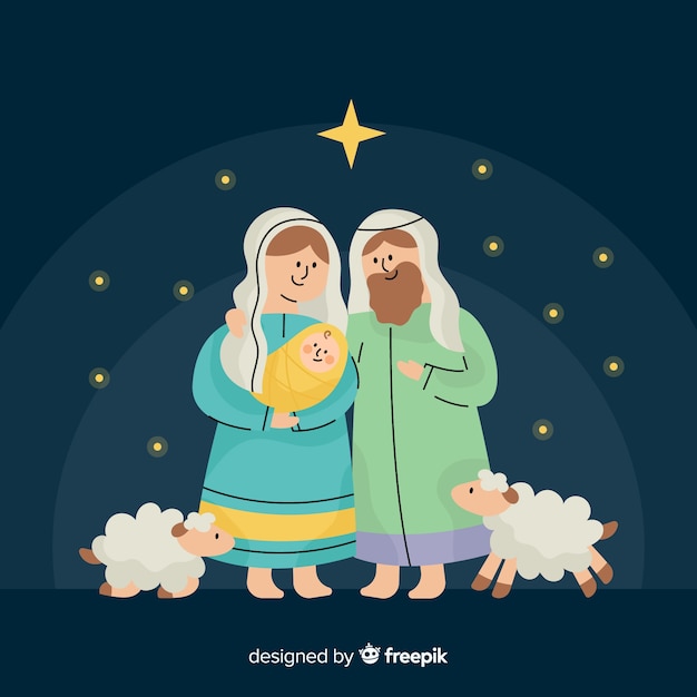 Lovely nativity scene background in flat design Free Vector