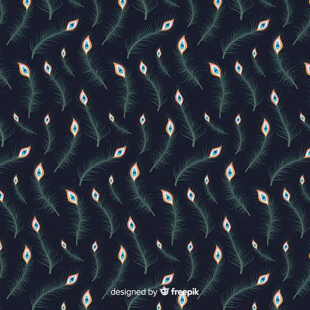 Download Lovely peacock feather pattern with flat design | Free Vector