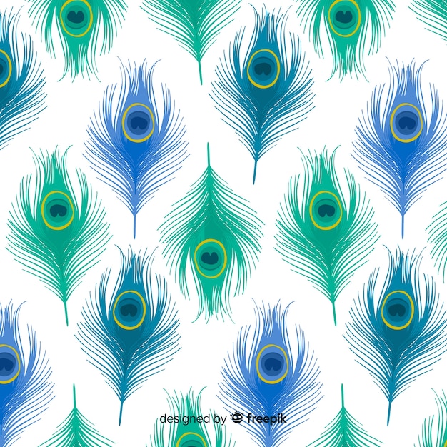 Download Lovely peacock feather pattern with flat design | Free Vector