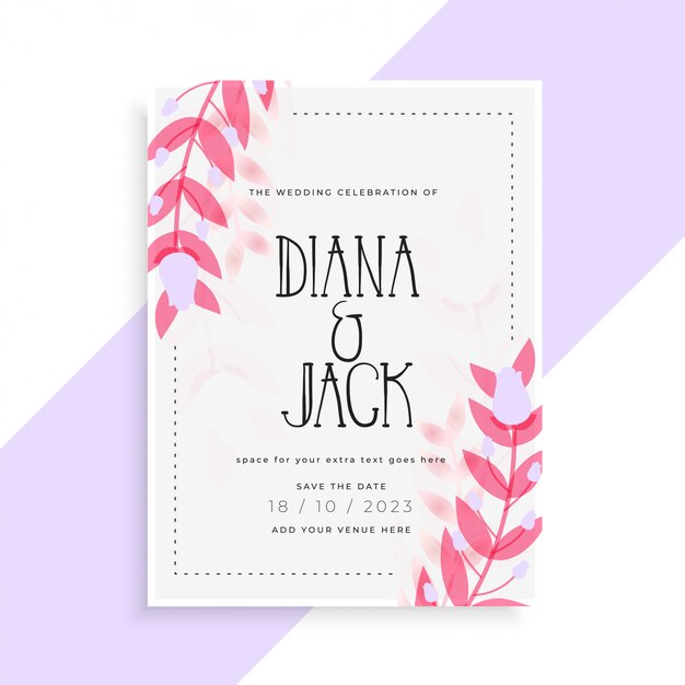 lovely pink leaves wedding invitation card design 1017 16142