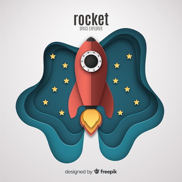 Download Lovely rocket with paper art style Vector | Free Download