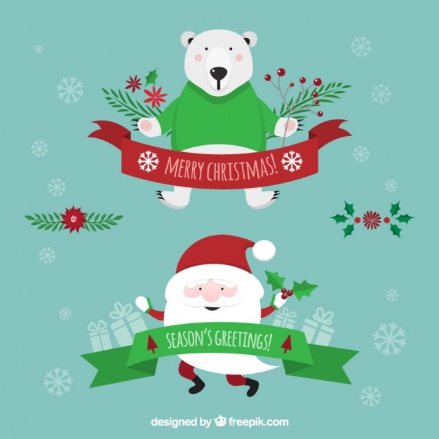 Lovely santa claus and polar bear ribbons Vector | Free Download