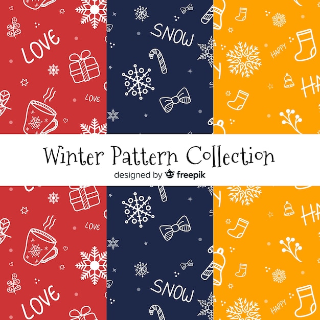 Lovely set of colorful winter patterns Free Vector