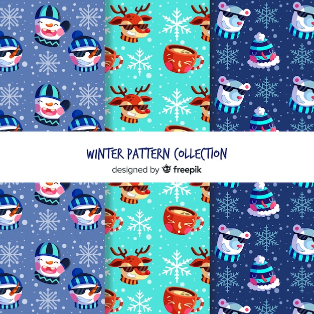 Lovely set of colorful winter patterns Free Vector