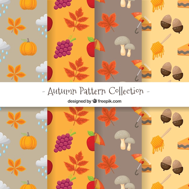 Lovely set of hand drawn autumn patterns Free Vector