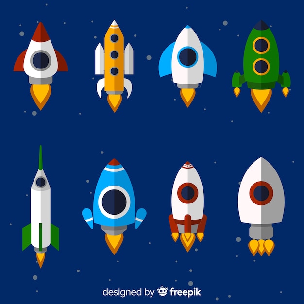 Lovely spaceship  collection with flat design Vector  Free 