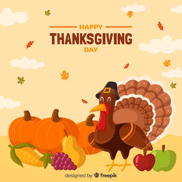 Lovely thanksgiving day background with flat design Free Vector