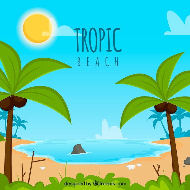 Lovely tropical beach with flat design