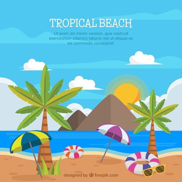 Lovely tropical beach with flat design