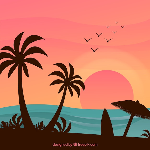 Free Vector | Lovely tropical beach with flat design