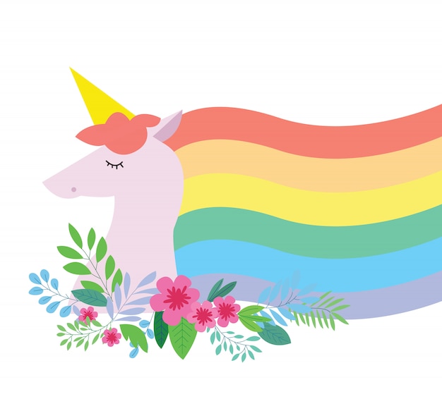 Download Lovely unicorn rainbow with flower | Premium Vector