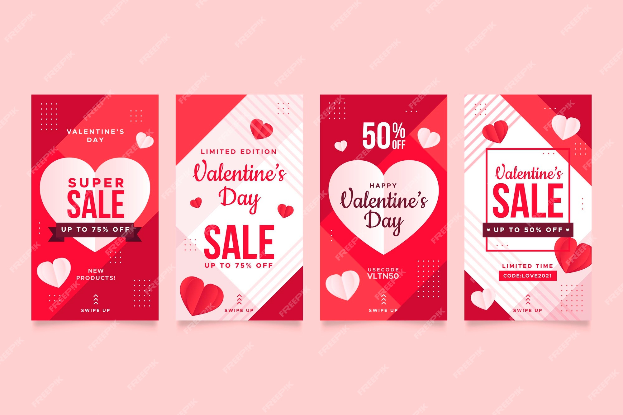 Free Vector | Lovely valentine's day sale story collection