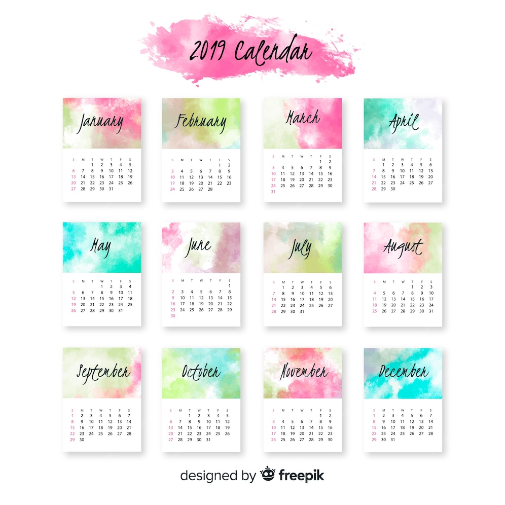 Free Vector | Lovely watercolor 2019 calendar template