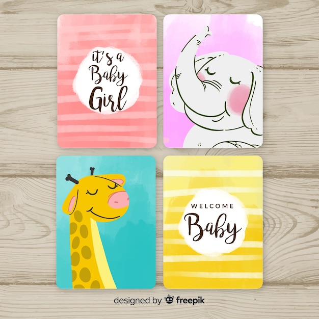 Free Vector Lovely Watercolor Baby Shower Card Collection