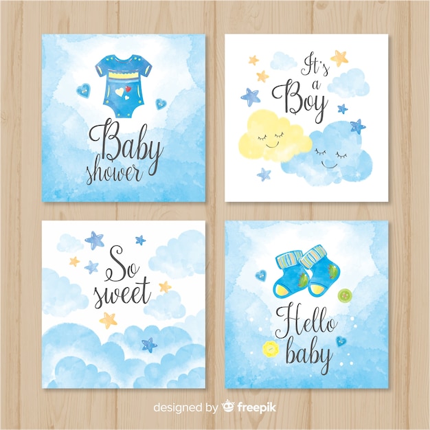 Lovely watercolor baby shower card collection Vector ...