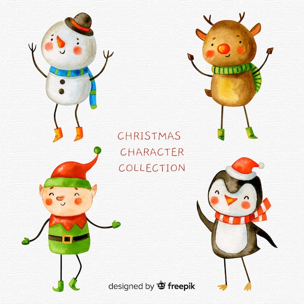 Download Lovely watercolor christmas character collection Vector ...