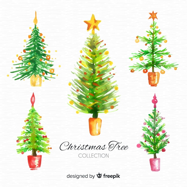Download Lovely watercolor christmas tree collection Vector | Free ...