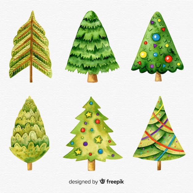 Lovely watercolor christmas tree collection Vector | Free ...