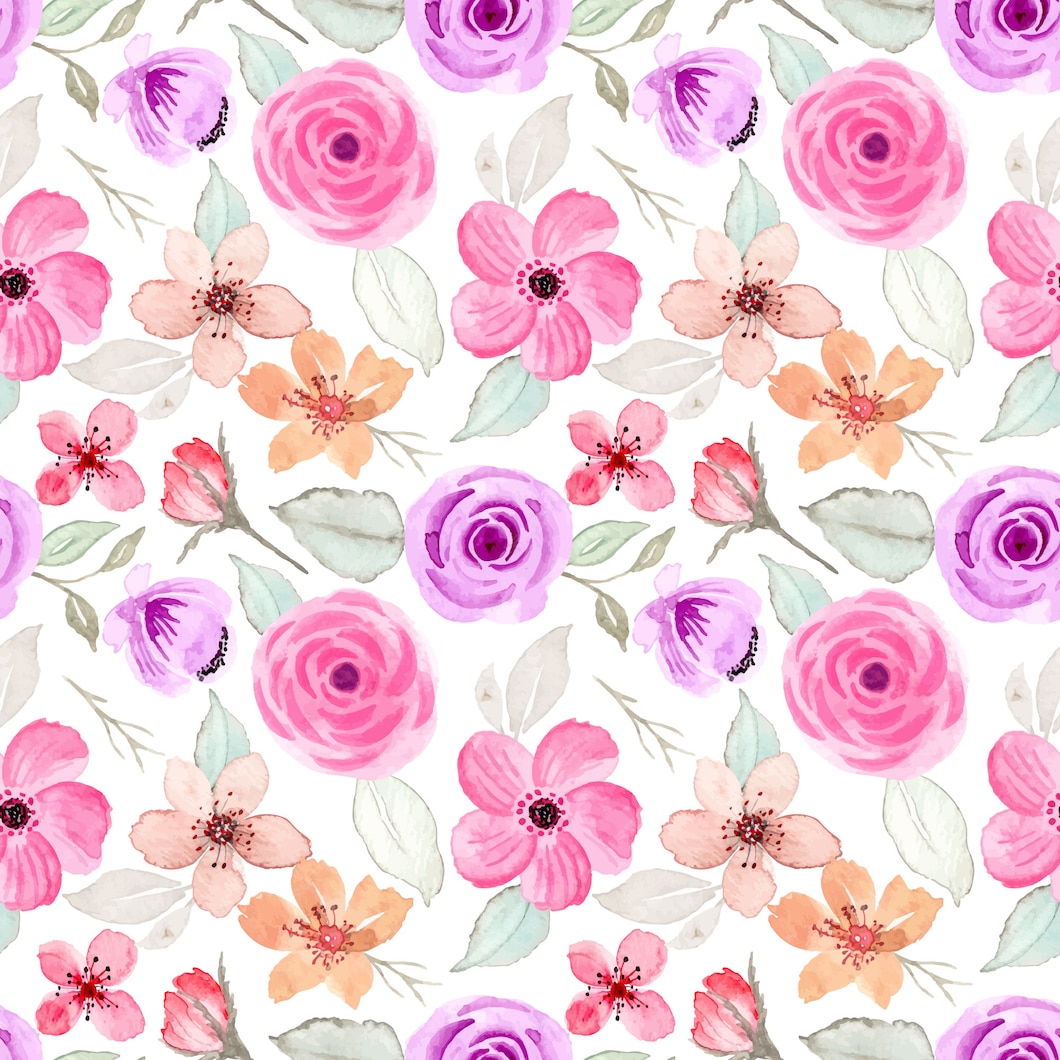Premium Vector | Lovely watercolor flower seamless pattern