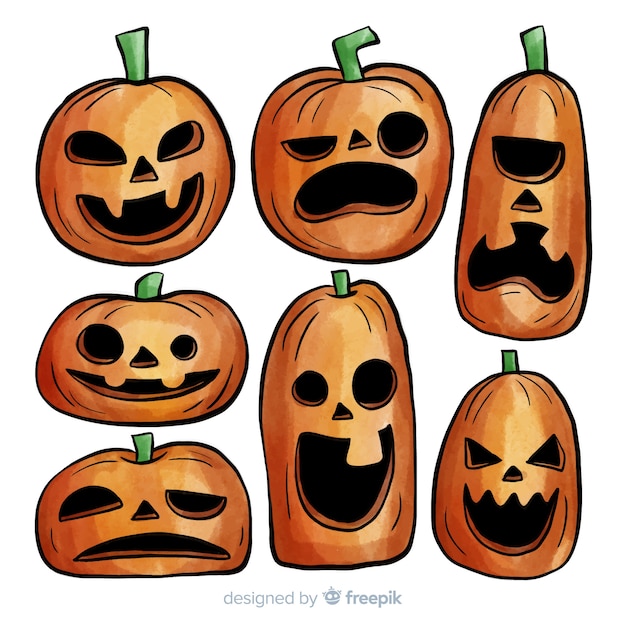 Download Lovely watercolor halloween pumpkin collection | Free Vector