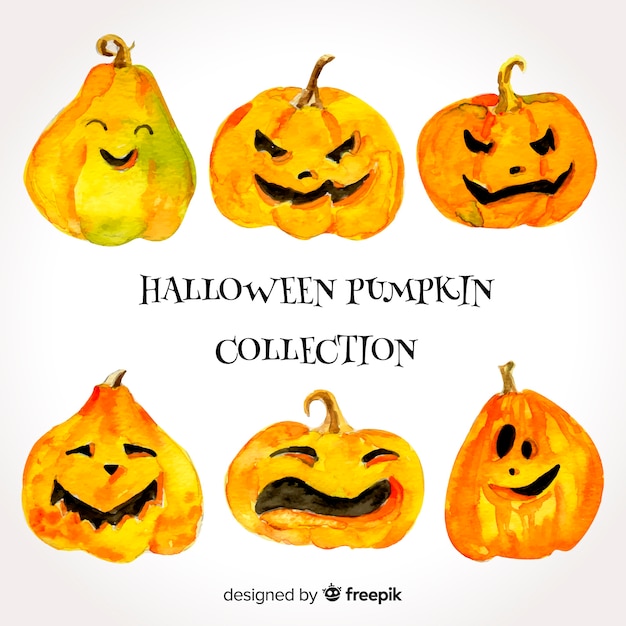 Download Lovely watercolor halloween pumpkin collection | Free Vector