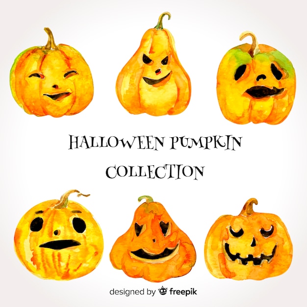 Download Lovely watercolor halloween pumpkin collection | Free Vector