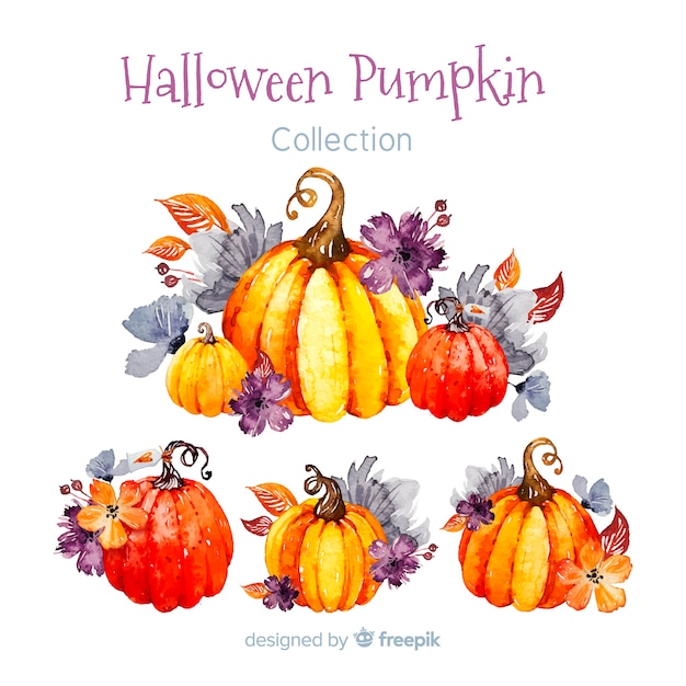Download Free Vector | Lovely watercolor halloween pumpkin collection