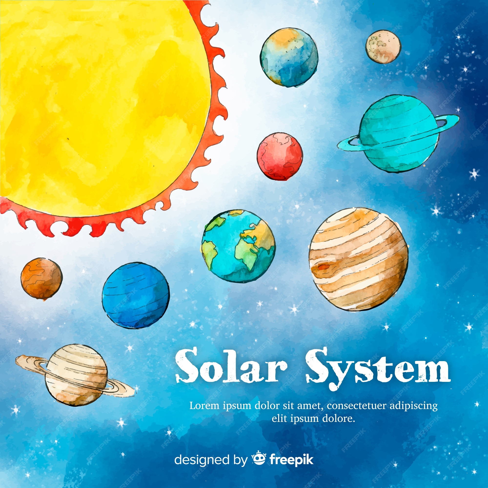 Free Vector Lovely Watercolor Solar System Scheme