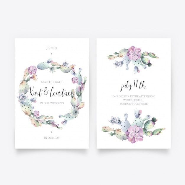 Lovely watercolor wedding invitation Free Vector