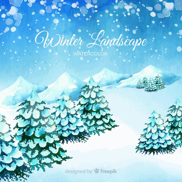 Free Vector | Lovely watercolor winter landscape