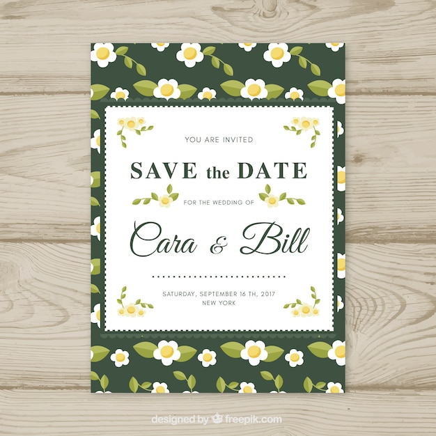 Lovely wedding card with floral background | Free Vector