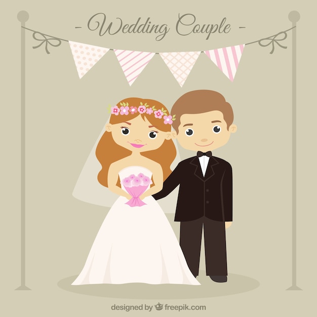 Download Lovely wedding couple with a garland Vector | Free Download