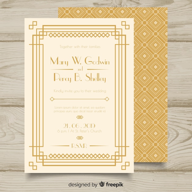 Lovely wedding invitation template in art deco style