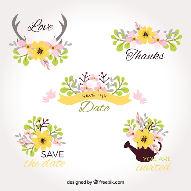 Download Lovely wedding labels with flowers | Free Vector