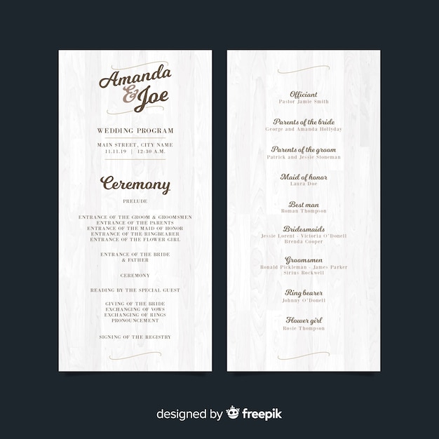 Lovely Wedding Program With Elegant Style Vector Free Download