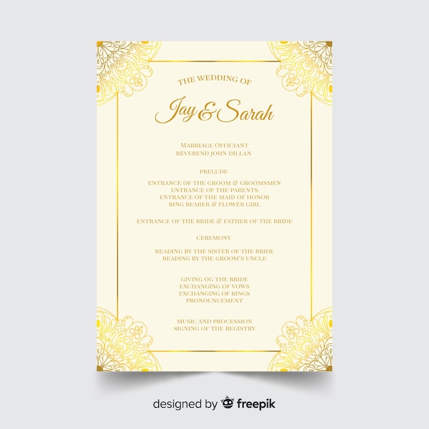 Lovely Wedding Program With Elegant Style Free Vector