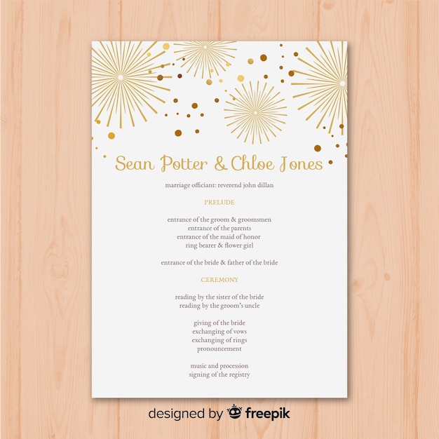 Lovely Wedding Program With Flat Design Vector Free Download