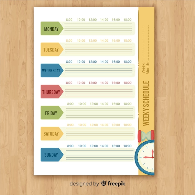 Lovely Weekly Schedule Template With Colorful Style Vector Free Download