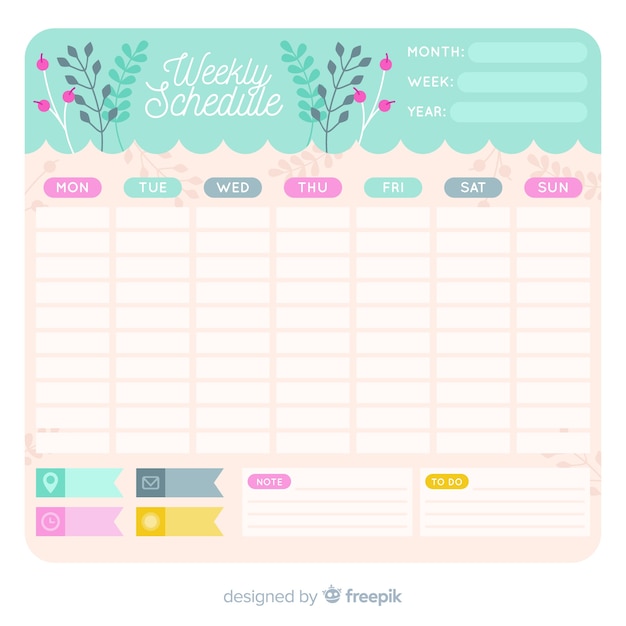Lovely weekly schedule template with floral style Free 